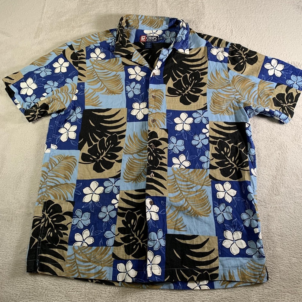 Chaps Ralph Lauren Shirt Mens XL Multicolor Floral Hawaiian Aloha Short Sleeve